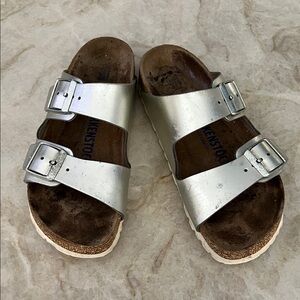 Birkenstock Silver Sandals with Buckles